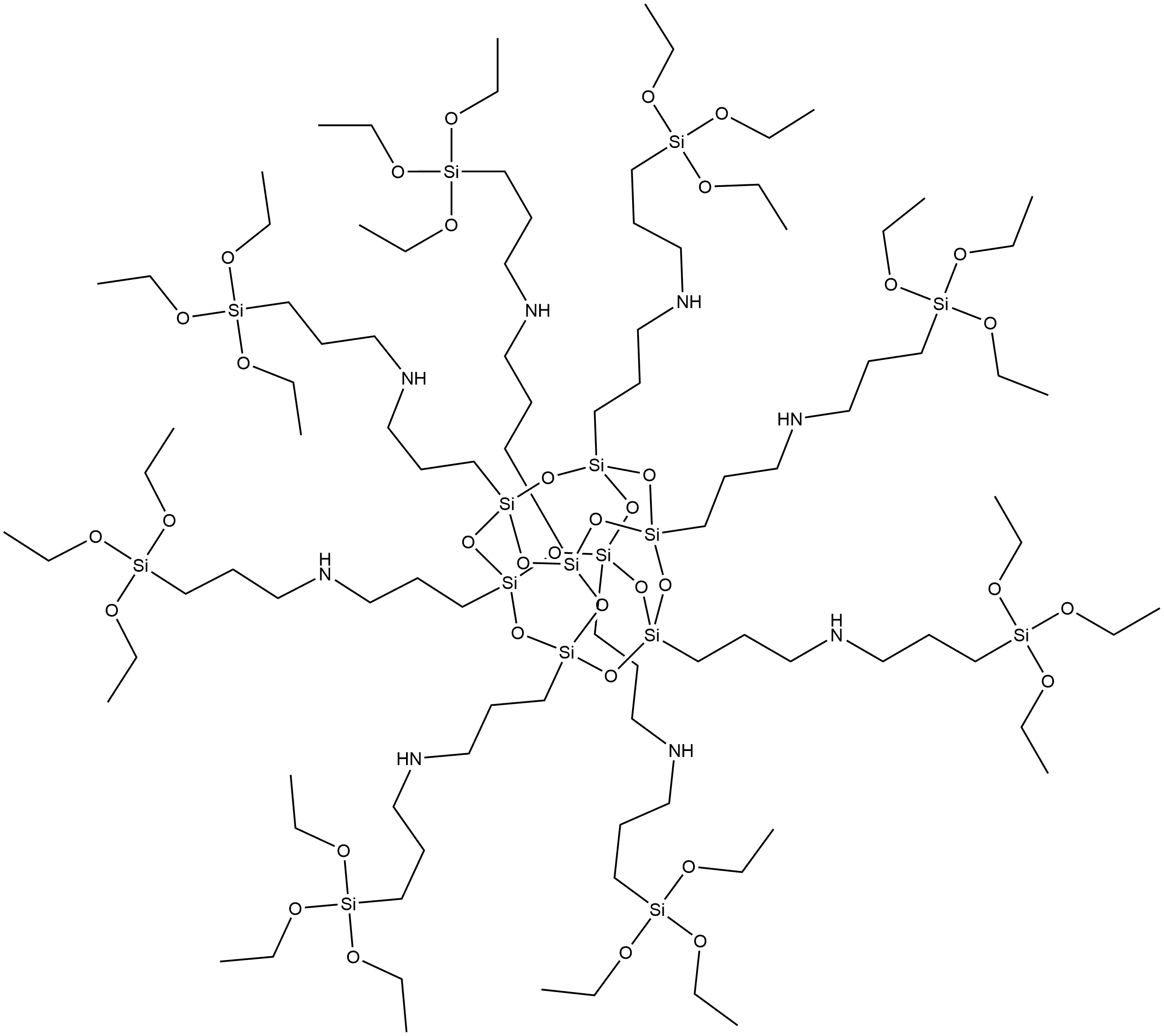 Pentacyclo[9.5.1.13,9.15,15.17,13]octasiloxane-1,3,5,7,9,11,13,15-octapropanamine, N1,N3,N5,N7,N9,N11,N13,N15-octakis[3-(triethoxysilyl)propyl]- Structure