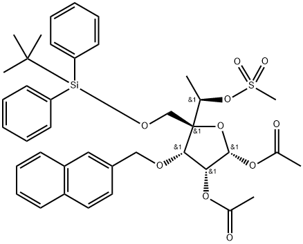 α-D-Gulofuranose, 6-deoxy-4-C-[[[(1,1-dimethylethyl)diphenylsilyl]oxy]methyl]-3-O-(2-naphthalenylmethyl)-, 1,2-diacetate 5-methanesulfonate Structure