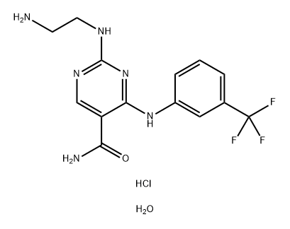 5-Pyrimidinecarboxamide, 2-[(2-aminoethyl)amino]-4-[[3-(trifluoromethyl)phenyl]amino]-, hydrochloride, hydrate (1:2:2) Structure