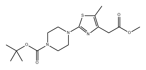 4-(4-Methoxycarbonylmethyl-5-methyl-thiazol-2-yl)-piperazine-1-carboxylic acid tert-butyl ester Structure