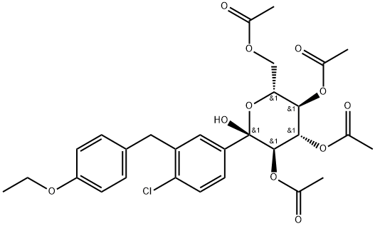 α-D-Glucopyranose, 1-C-[4-chloro-3-[(4-ethoxyphenyl)methyl]phenyl]-, 2,3,4,6-tetraacetate Structure