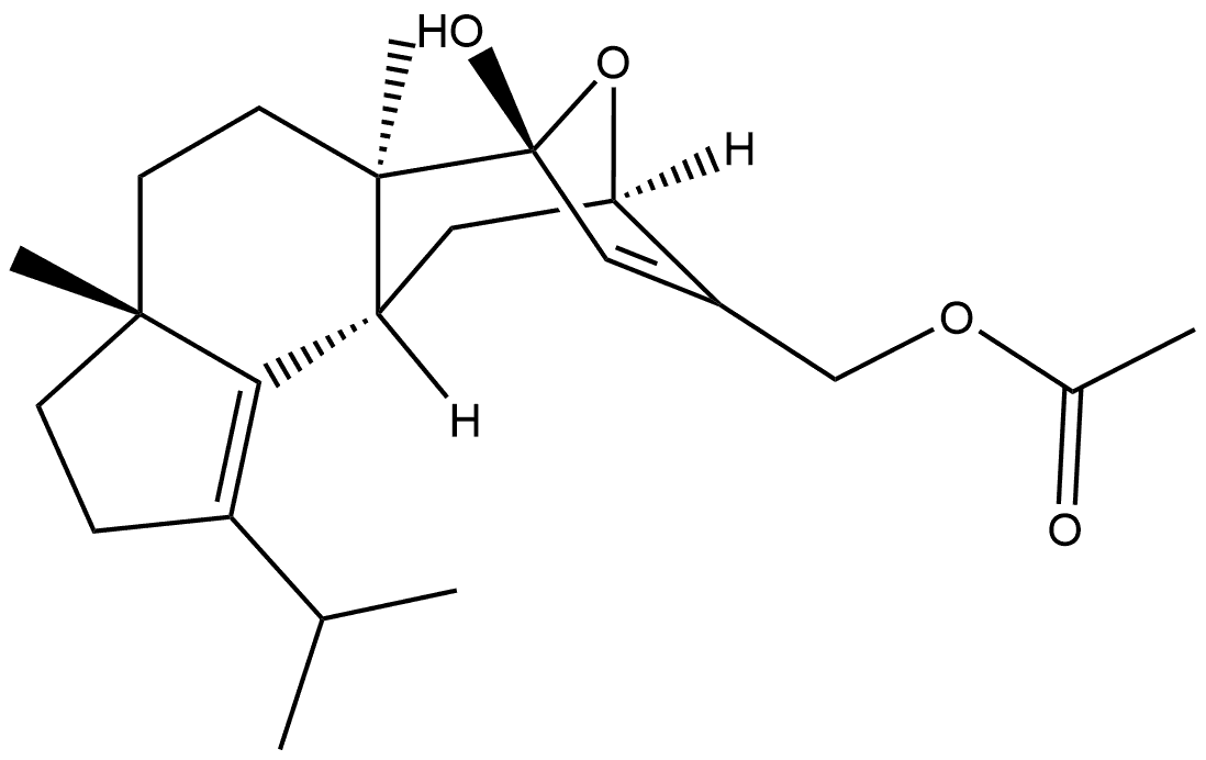 6,9-Epoxycyclohept[e]indene-7(2H)-methanol, 3,3a,4,5,5a,9,10,10a-octahydro-6-hydroxy-3a,5a-dimethyl-1-(1-methylethyl)-, 7-acetate, (3aR,5aR,6S,9R,10aR)- Structure