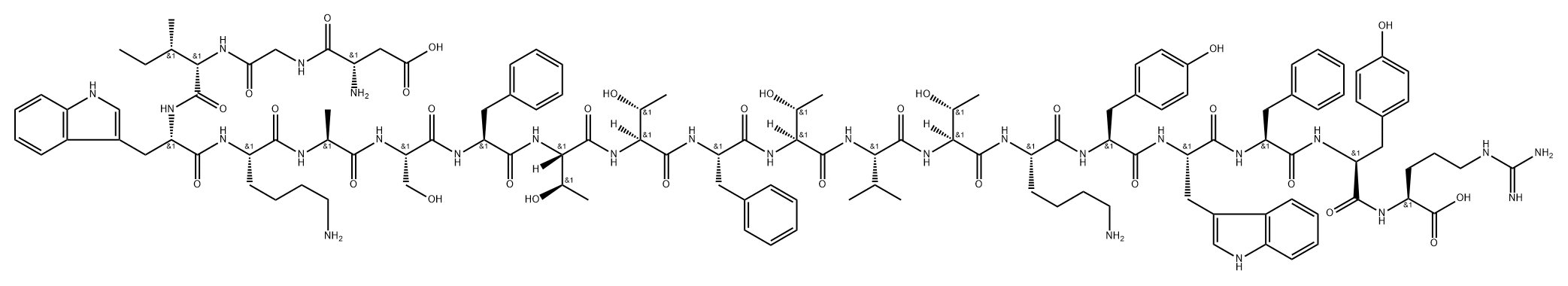 L-Arginine, L-α-aspartylglycyl-L-isoleucyl-L-tryptophyl-L-lysyl-L-alanyl-L-seryl-L-phenylalanyl-L-threonyl-L-threonyl-L-phenylalanyl-L-threonyl-L-valyl-L-threonyl-L-lysyl-L-tyrosyl-L-tryptophyl-L-phenylalanyl-L-tyrosyl- Structure