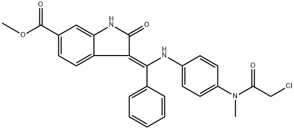 1H-Indole-6-carboxylic acid, 3-[[[4-[(2-chloroacetyl)methylamino]phenyl]amino]phenylmethylene]-2,3-dihydro-2-oxo-, methyl ester, (3Z)- Structure