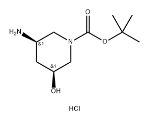 1-Piperidinecarboxylic acid, 3-amino-5-hydroxy-, 1,1-dimethylethyl ester, hydrochloride (1:1), (3R,5S)-rel- 구조식 이미지