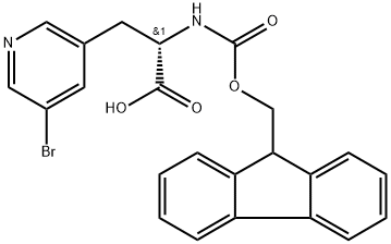 (S)-2-((((9H-Fluoren-9-yl)methoxy)carbonyl)amino)-3-(5-bromopyridin-3-yl)propanoic acid 구조식 이미지