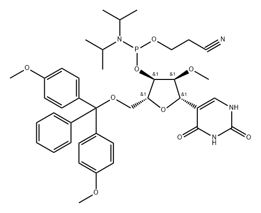 2'-O-Methyl-5'-O-DMT-pseudouridine 3'-CE phosphoramidite 구조식 이미지