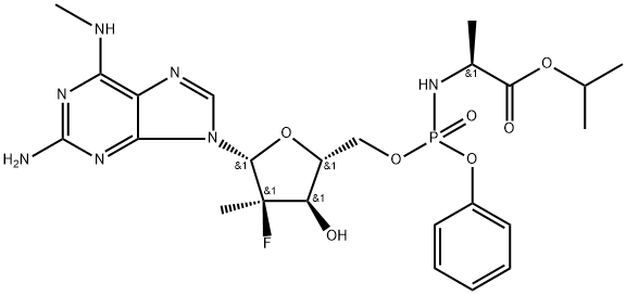 L-Alanine, N-[[P(S),2'R]-2-amino-2'-deoxy-2'-fluoro-N,2'-dimethyl-P-phenyl-5'-adenylyl]-, 1-methylethyl ester 구조식 이미지