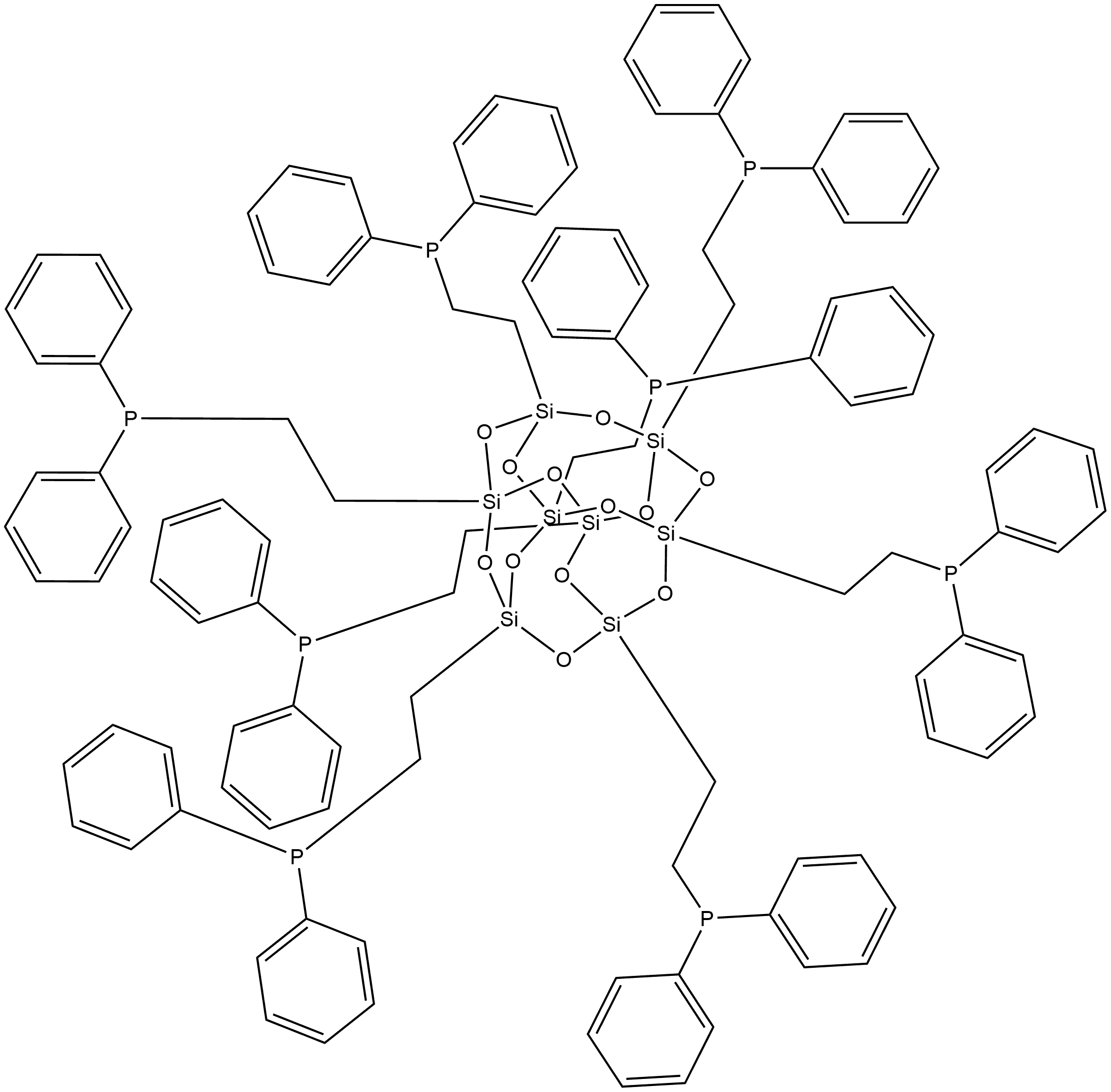 Phosphine, 1,1',1'',1''',1'''',1''''',1'''''',1'''''''-(pentacyclo[9.5.1.13,9.15,15.17,13]octasiloxane-1,3,5,7,9,11,13,15-octaylocta-2,1-ethanediyl)octakis[1,1-diphenyl- Structure