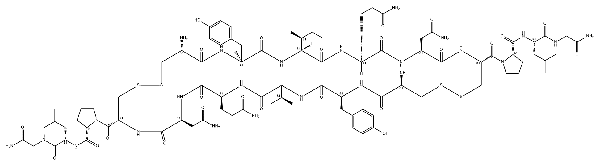 Glycinamide, L-cysteinyl-L-tyrosyl-L-isoleucyl-L-glutaminyl-L-asparaginyl-L-cysteinyl-L-prolyl-L-leucyl-, bimol. cyclic (1→6'),(6→1')-bis(disulfide) Structure