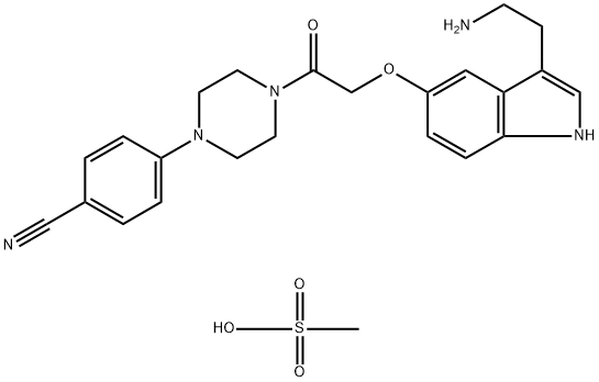 Benzonitrile, 4-[4-[2-[[3-(2-aminoethyl)-1H-indol-5-yl]oxy]acetyl]-1-piperazinyl]-, methanesulfonate (1:1) Structure