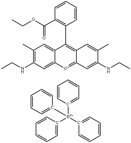 Xanthylium, 9-[2-(ethoxycarbonyl)phenyl]-3,6-bis(ethylamino)-2,7-dimethyl-, tetraphenylborate(1-) (1:1) 구조식 이미지