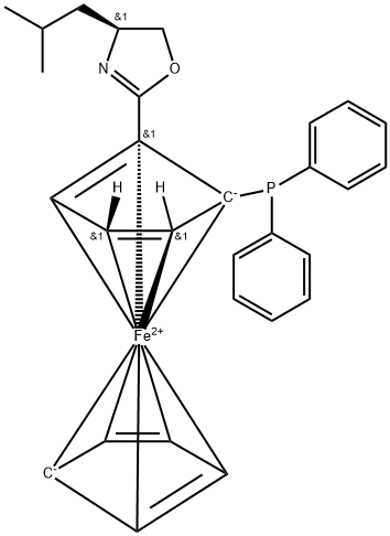 Ferrocene, 1-[(4S)-4,5-dihydro-4-(2-methylpropyl)-2-oxazolyl]-2-(diphenylphosphino)-, (2R)- (9CI) Structure