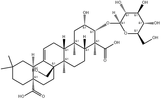 2β,27-Dihydroxy-3β-(β-D-glucopyranosyloxy)oleana-12-ene-23,28-dioic acid Structure