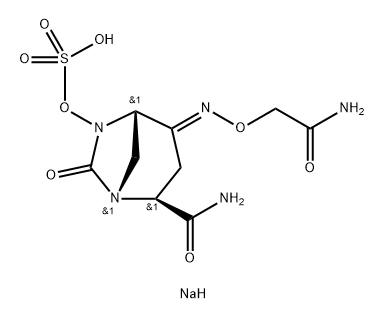 Sulfuric acid, mono[(1R,2S,5S)-2-(aminoca rbonyl)-4-[(2-amino-2-oxoethoxy)imino]-7- oxo-1,6-diazabicyclo[3.2.1]oct-6-yl] ester, sodium salt (1:1) 구조식 이미지