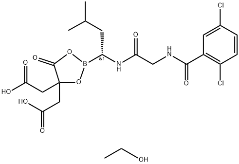 1,3,2-Dioxaborolane-4,4-diacetic acid, 2-[(1R)-1-[[2-[(2,5-dichlorobenzoyl)amino]acetyl]amino]-3-methylbutyl]-5-oxo-, compd. with ethanol (1:1) Structure