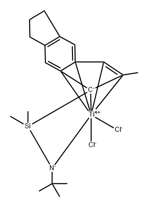 Dichloro[N-(1,1-dimethylethyl)-1,1-dimethyl-1-[(1,2,3,3a,8a-h)-1,5,6,7-tetrahydro-2-methyl-s-indacen-1-yl]silanaminato(2-)-kN] titanium Structure