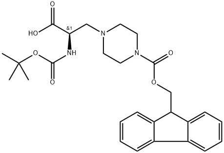 1-Piperazinepropanoic acid, α-[[(1,1-dimethylethoxy)carbonyl]amino]-4-[(9H-fluoren-9-ylmethoxy)carbonyl]-, (αR)- Structure