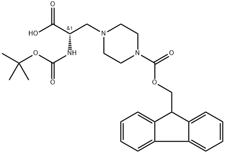 1-Piperazinepropanoic acid, α-[[(1,1-dimethylethoxy)carbonyl]amino]-4-[(9H-fluoren-9-ylmethoxy)carbonyl]-, (αS)- Structure