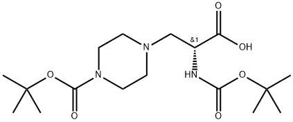 1-Piperazinepropanoic acid, 4-[(1,1-dimethylethoxy)carbonyl]-α-[[(1,1-dimethylethoxy)carbonyl]amino]-, (αR)- Structure