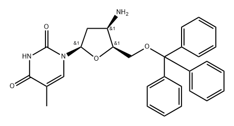 3'--Amino-2',3'-dideoxy-5'-O-methoxytrityl-5-methyluridine Structure