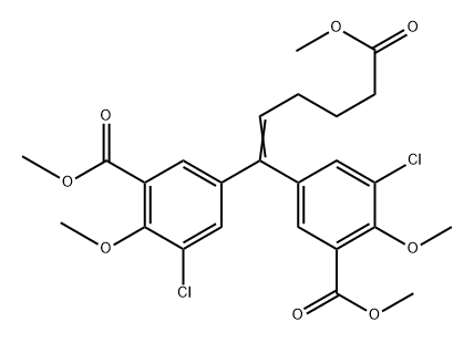 Benzoic acid, 3,3'-(6-methoxy-6-oxo-1-hexen-1-ylidene)bis[5-chloro-6-methoxy-, 1,1'-dimethyl ester 구조식 이미지