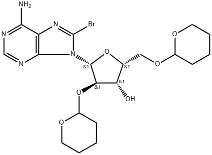 9H-Purin-6-amine,9-[2,5-bis-O(tetrahydro-2H-pyran-2-yl)-β-D-xylofuranosyl]-8-bromo- Structure