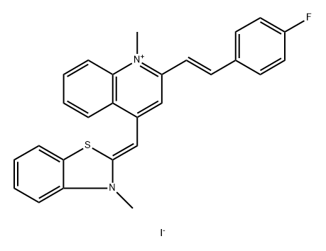 Quinolinium, 2-[(1E)-2-(4-fluorophenyl)ethenyl]-1-methyl-4-[(Z)-(3-methyl-2(3H)-benzothiazolylidene)methyl]-, iodide (1:1) Structure