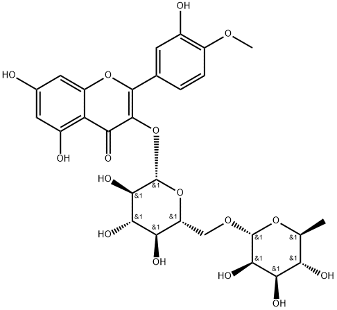 4H-1-Benzopyran-4-one, 3-[[6-O-(6-deoxy-α-L-mannopyranosyl)-β-D-glucopyranosyl]oxy]-5,7-dihydroxy-2-(3-hydroxy-4-methoxyphenyl)- Structure