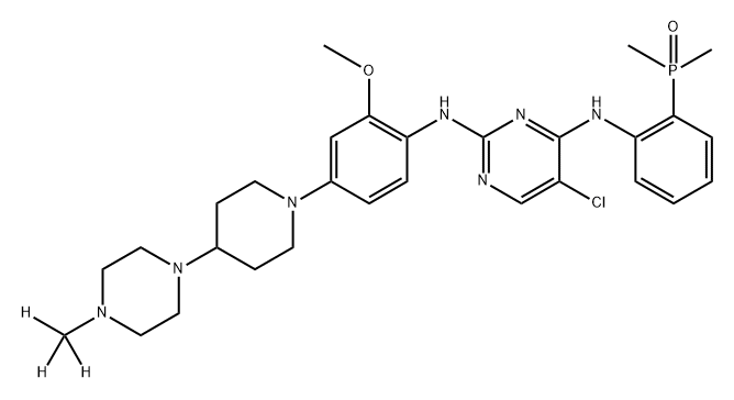 2,4-Pyrimidinediamine, 5-chloro-N4-[2-(dimethylphosphinyl)phenyl]-N2-[2-methoxy-4-[4-[4-(methyl-d3)-1-piperazinyl]-1-piperidinyl]phenyl]- Structure