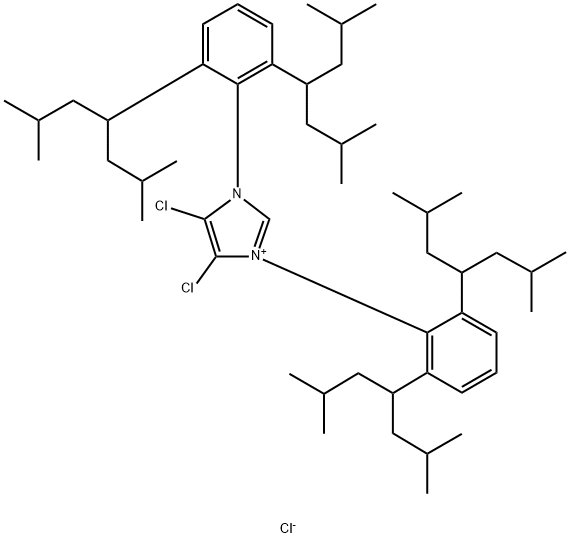 1H-Imidazolium, 1,3-bis[2,6-bis[3-methyl-1-(2-methylpropyl)butyl]phenyl]-4,5-dichloro-, chloride (1:1) Structure