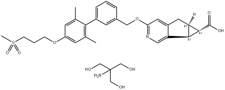 (2S,3S,4R)-8-[[3-[2,6-dimethyl-4-(3-methylsulfonylpropoxy)phenyl]phenyl]methoxy]-9-azatricyclo[4.4.0.02,4]deca-1(10),6,8-triene-3-carboxylate Structure