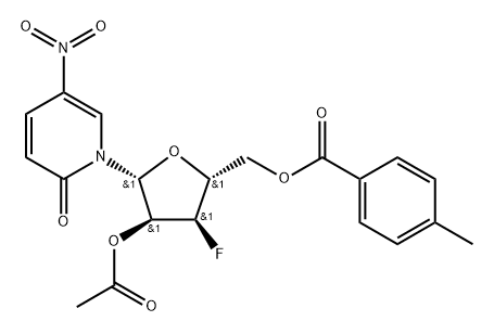 1-(2-O-Acetyl-5-O-(p-toluoyl)-3-deoxy-3-fluoro-b-D-ribofuranosyl)-5-nitropyridine-2(1H)-one 구조식 이미지