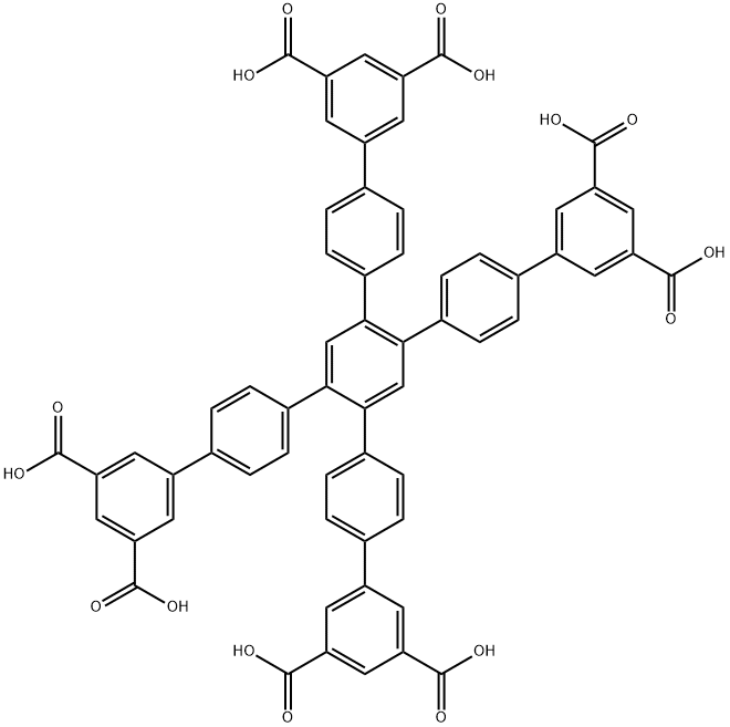 4'',5''-bis(3',5'-dicarboxy-[1,1'-biphenyl]-4-yl)-[1,1':4',1'':2'',1''':4''',1''''-quinquephenyl]-3,3'''',5,5''''-tetracarboxylic acid Structure