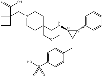 Cyclobutanecarboxylic acid, 1-[[4-(methoxymethyl)-4-[[[(1R,2S)-2-phenylcyclopropyl]amino]methyl]-1-piperidinyl]methyl]-, 4-methylbenzenesulfonate (1:2) Structure