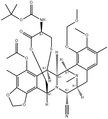 Carbamic acid,N-[(6R,6aR,7R,13S,14R,16R,20R)-5-(acetyloxy)-14-cyano-6,6a,7,13,14,16-hexahydro-9-methoxy-8-(methoxymethoxy)-4,10,23-trimethyl-19-oxo-6,16-(epithiopropanoxymethano)-7,13-imino-12H-1,3-dioxolo[7,8]isoquino[3,2-b][3]benzazocin-20-yl]-, 1,1-dimethylethyl ester (ACI) Structure
