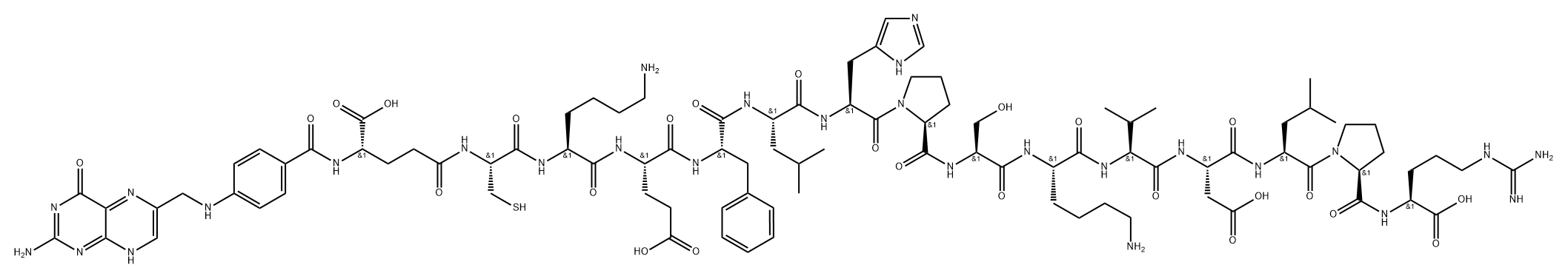 L-Arginine, N-[4-[[(2-amino-3,4-dihydro-4-oxo-6-pteridinyl)methyl]amino]benzoyl]-L-γ-glutamyl-L-cysteinyl-L-lysyl-L-α-glutamyl-L-phenylalanyl-L-leucyl-L-histidyl-L-prolyl-L-seryl-L-lysyl-L-valyl-L-α-aspartyl-L-leucyl-L-prolyl- Structure