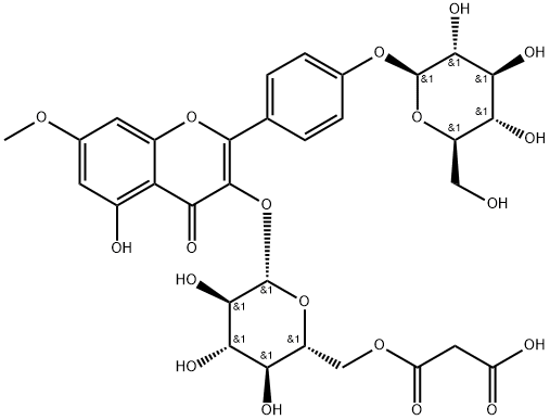 4H-1-Benzopyran-4-one, 3-[[6-O-(2-carboxyacetyl)-β-D-glucopyranosyl]oxy]-2-[4-(β-D-glucopyranosyloxy)phenyl]-5-hydroxy-7-methoxy- Structure