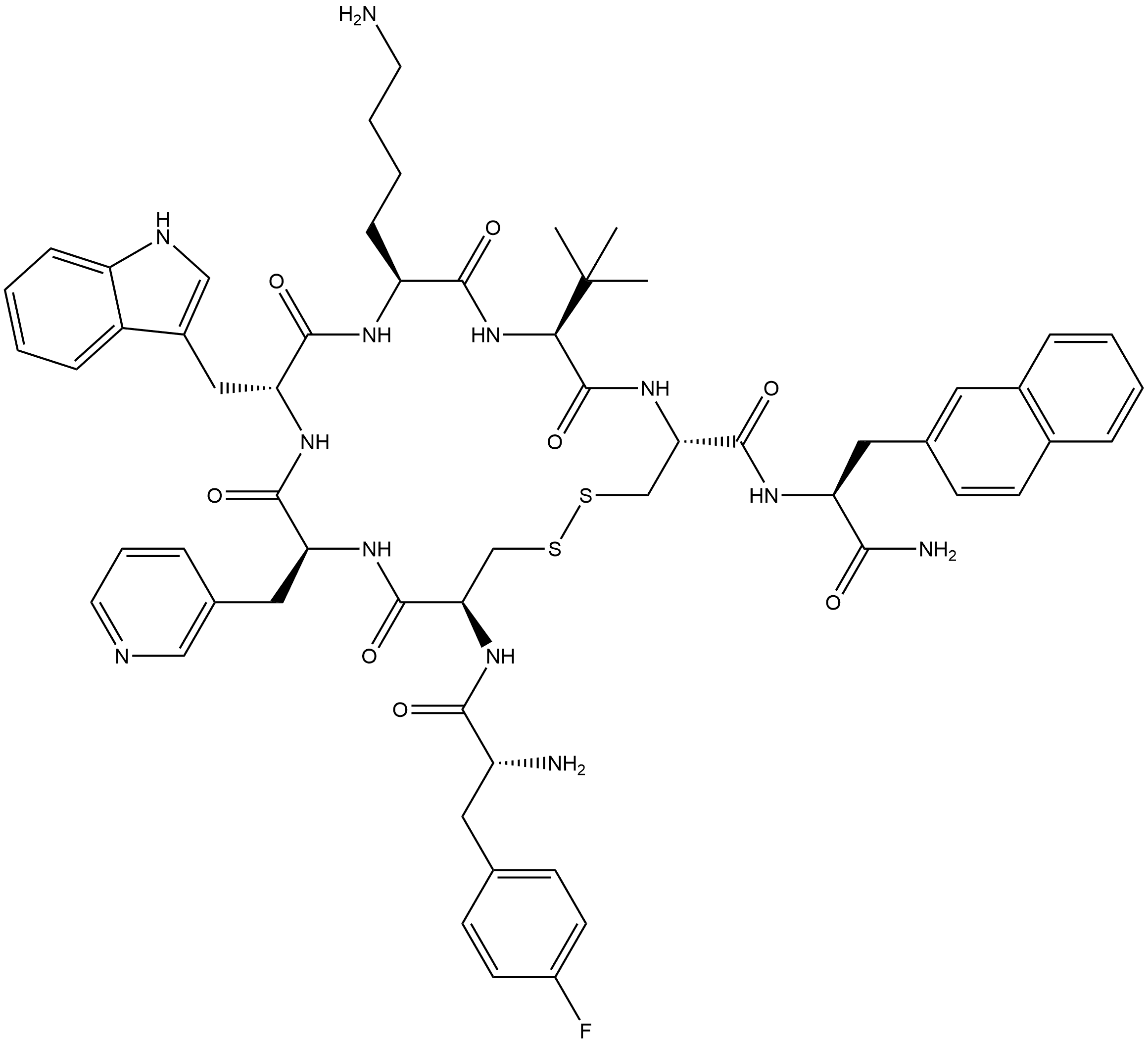 (4-Fluoro)-L-Phenylalanyl-D-Cysteinyl-(3-Pyridyl)- L-Alanyl-D-Tryptophyl-L-Lysyl-(3-Methyl)-L-Valyl-L-Cysteinyl-(2-Naphthyl)-L-Alaninamide Cyclic (2-7)- Disulfide Structure