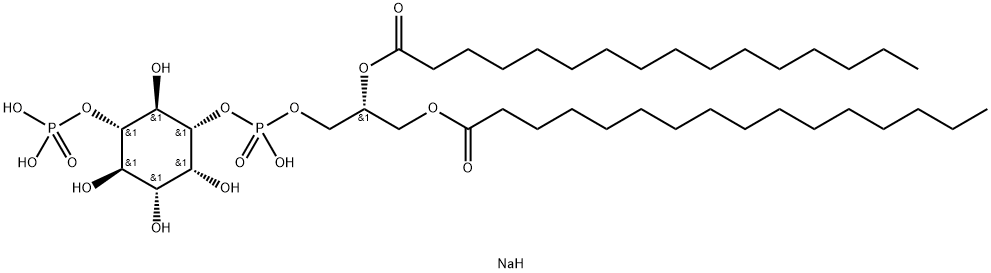 D-myo-Inositol, 1-[(2R)-2,3-bis[(1-oxohexadecyl)oxy]propyl hydrogen phosphate] 5-(dihydrogen phosphate), sodium salt (1:3) Structure