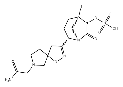 (1R,2S,5R)-2-[7-(2-Amino-2-oxoethyl)-1-oxa-2, 7-diazaspiro[4.4]non-2-en-3-yl]-7-oxo-1,6- diazabicyclo[3.2.1]oct-6-yl hydrogen sulfate Structure