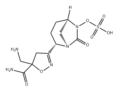 (1R,2S,5R)-2-[5-(Aminocarbonyl)-5-(aminom ethyl)-4,5-dihydro-3-isoxazolyl]-7-oxo-1,6- diazabicyclo[3.2.1]oct-6-yl hydrogen sulfate 구조식 이미지