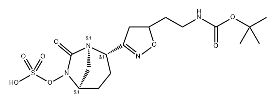 tert-butyl N-[2-[3-[(2S,5R)-7-oxo-6-sulfooxy-1,6-diazabicyclo[3.2.1]octan-2-yl]-4,5-dihydroisoxazol-5-yl]ethyl]carbamate Structure