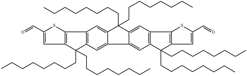 4H-Thieno[2'',3'':1',2']indeno[5',6':5,6]-s-indaceno[1,2-b]thiophene-2,9-dicarboxaldehyde, 7,12-dihydro-4,4,7,7,12,12-hexaoctyl- Structure