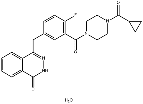 1(2H)-Phthalazinone, 4-[[3-[[4-(cyclopropylcarbonyl)-1-piperazinyl]carbonyl]-4-fluorophenyl]methyl]-, hydrate (1:1) Structure