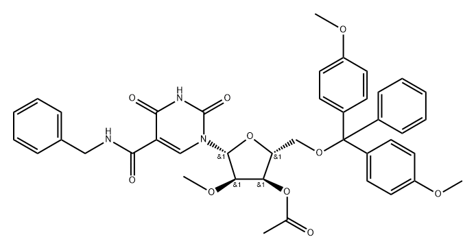 5-BenzylaMinocarbony-3'-O-acetyl-2'-O-Methyl-5'-O-DMTr-uridine Structure
