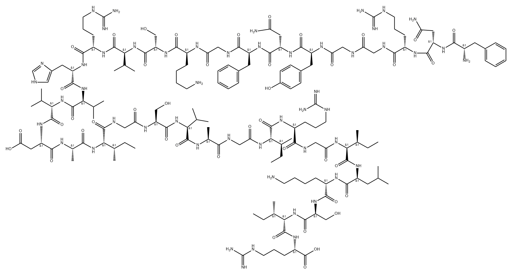 L-Arginine, L-phenylalanyl-L-asparaginyl-L-arginylglycylglycyl-L-tyrosyl-L-asparaginyl-L-phenylalanylglycyl-L-lysyl-L-seryl-L-valyl-L-arginyl-L-histidyl-L-valyl-L-valyl-L-α-aspartyl-L-alanyl-L-isoleucylglycyl-L-seryl-L-valyl-L-alanylglycyl-L-isoleucyl-L-arginylglycyl-L-isoleucyl-L-leucyl-L-lysyl-L-seryl-L-isoleucyl- Structure
