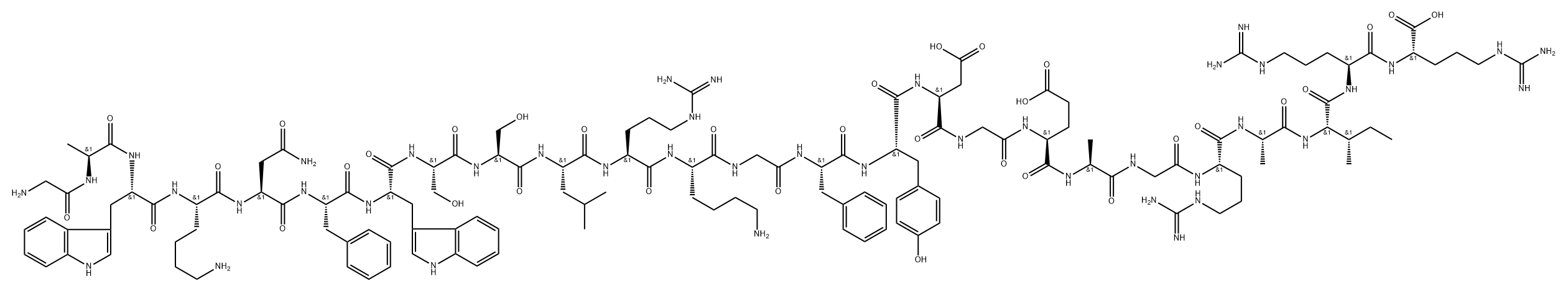 L-Arginine, glycyl-L-alanyl-L-tryptophyl-L-lysyl-L-asparaginyl-L-phenylalanyl-L-tryptophyl-L-seryl-L-seryl-L-leucyl-L-arginyl-L-lysylglycyl-L-phenylalanyl-L-tyrosyl-L-α-aspartylglycyl-L-α-glutamyl-L-alanylglycyl-L-arginyl-L-alanyl-L-isoleucyl-L-arginyl- 구조식 이미지