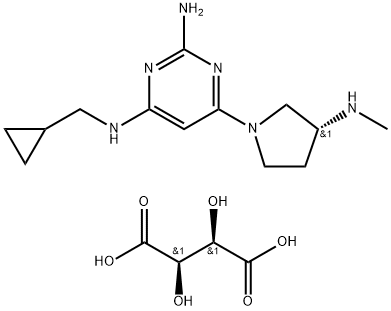 2,4-Pyrimidinediamine, N4-(cyclopropylmethyl)-6-[(3R)-3-(methylamino)-1-pyrrolidinyl]-, (2R,3R)-2,3-dihydroxybutanedioate, hydrate (1:1:2) Structure