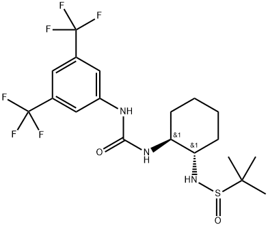 2-Propanesulfinamide, N-[(1R,2R)-2-[[[[3,5-bis(trifluoromethyl)phenyl]amino]carbonyl]amino]cyclohexyl]-2-methyl-, [S(S)]-rel- Structure